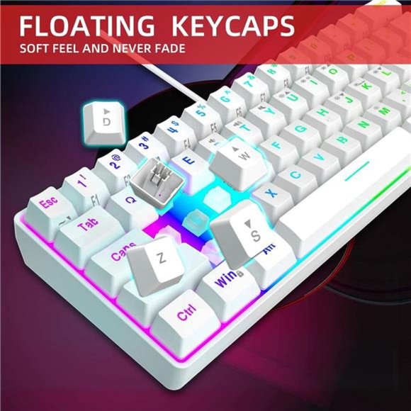 60% Wired Gaming Keyboard, 61 Keys RGB Backlit Wrist Rest Ultra-Compact Mini - Picture 2 of 6